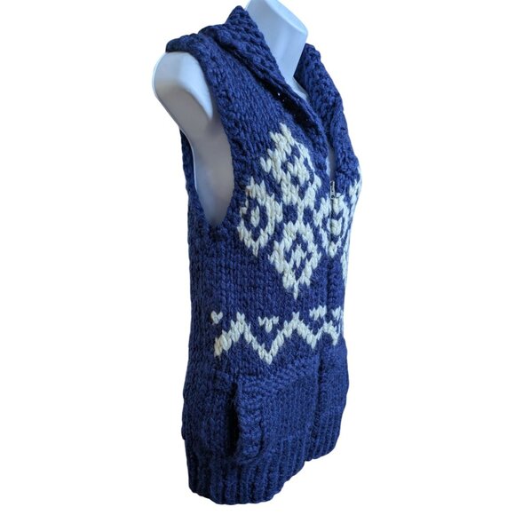 American Eagle Women's chunky Wool blend knit Sweater Vest blue &white Size S - Picture 3 of 9